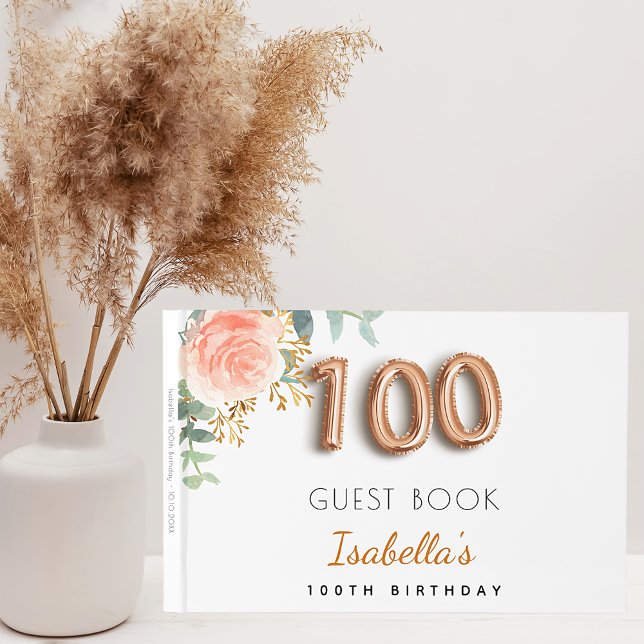 Livro De Visitas 100th birthday rose gold eucalyptus elegant (Criador carregado)