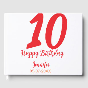 Livro De Visitas 10.º aniversário adicionar nome data ano vermelho 