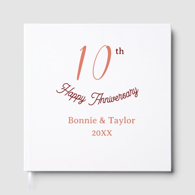Livro De Visitas 10th wedding anniversary peach pastel name retro b (Frente)