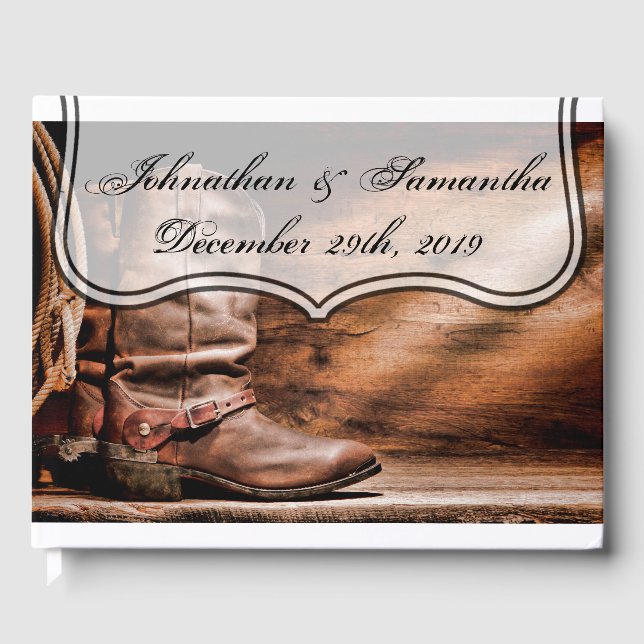 Livro De Visitas 122 Página Casamento Guestbook Cowboy Boots Barn W (Frente)