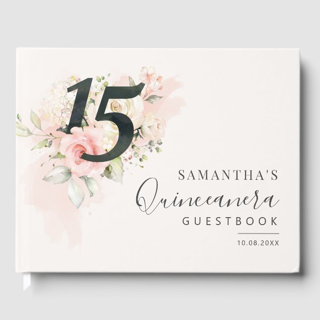 Livro De Visitas 15 Floral Rosa Aniversário Qunceanera (Frente)