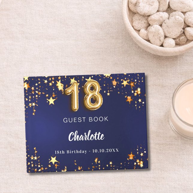 Livro De Visitas 18º Aniversário marinho estrelas de ouro azul (Criador carregado)
