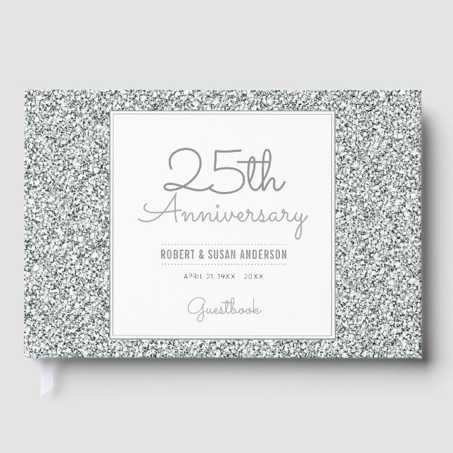 Livro De Visitas 25 Aniversário Faux Silver Glitter (Frente)