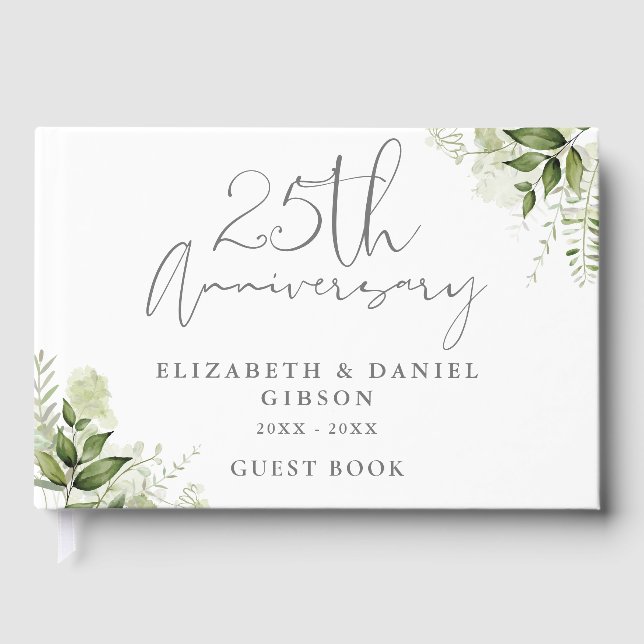 Livro De Visitas 25th Wedding Silver Anniversary Floral Greenery (Frente)