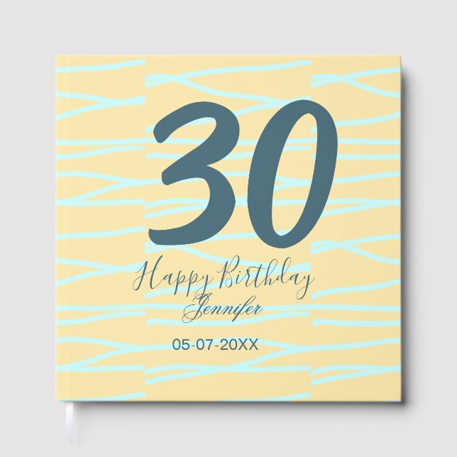 Livro De Visitas 30th birthday add name date year yellow blue paste (Frente)