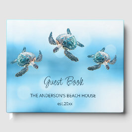 Livro De Visitas 3D Turtle Turquoise Coastal Beach House