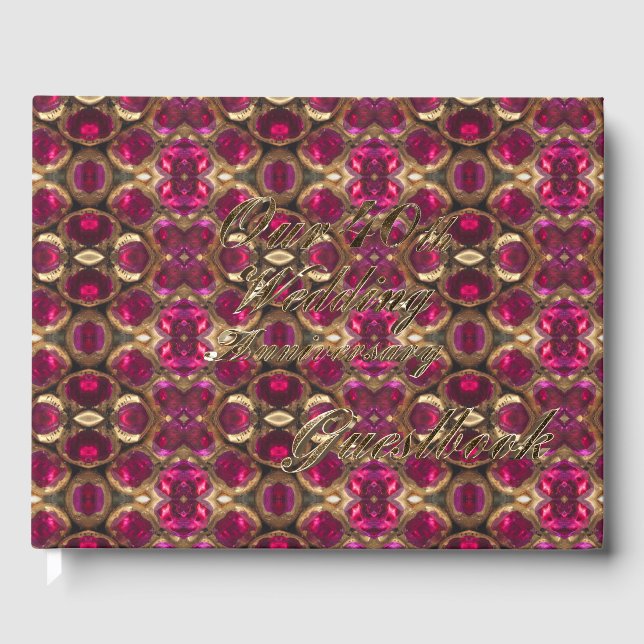 Livro De Visitas 40º Aniversário de Casamento Ruby Dourado Padrão (Frente)