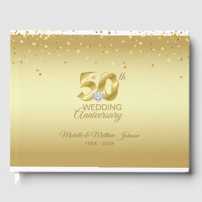 Livro De Visitas 50º aniversário de casamento do Ouro personalizado (Frente)