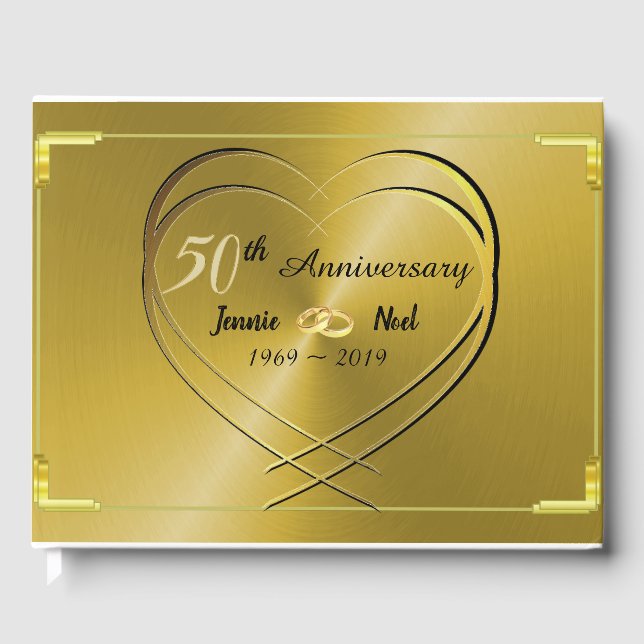 Livro De Visitas 50º aniversário de casamento Dourado personalizado (Frente)