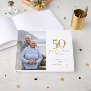 Livro De Visitas 50º aniversário de casamento Elegante 50 anos Ouro