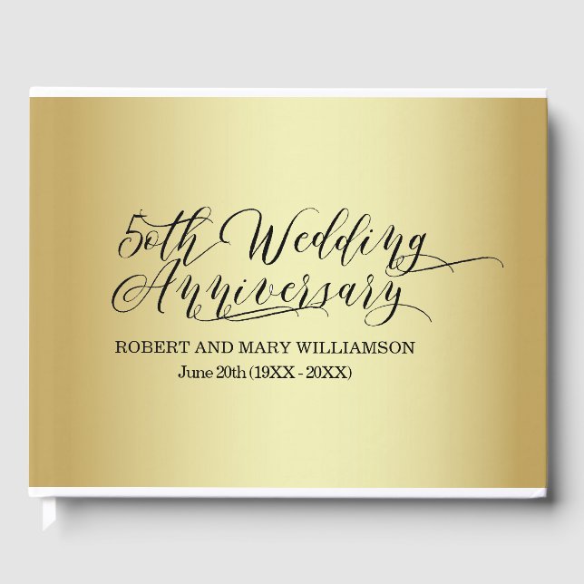 Livro De Visitas 50º aniversário de casamento personalizado Dourado (Frente)