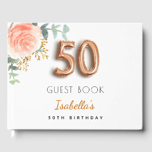 Livro De Visitas 50.o Aniversário rosa de ouro floral nome eucalip