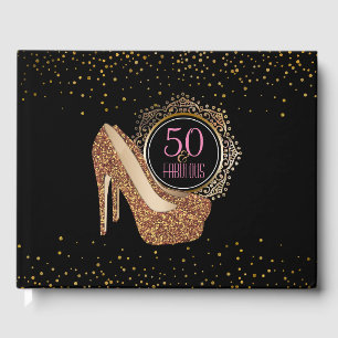 Livro De Visitas 50th aniversário elegante   50 & ouro preto