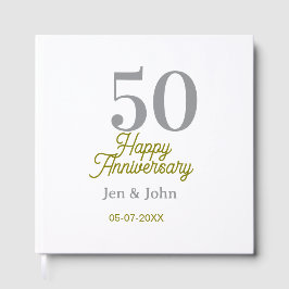 Livro De Visitas 50th happy anniversary name date silver gold date 