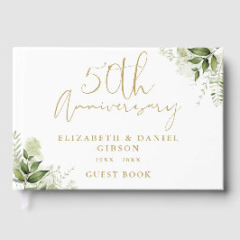Livro De Visitas 50th Wedding Golden Anniversary Floral Greenery
