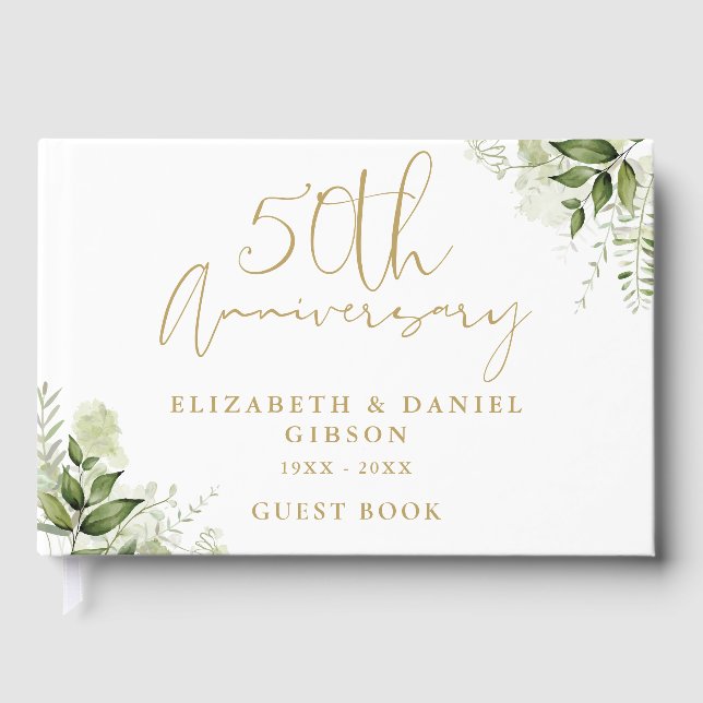 Livro De Visitas 50th Wedding Golden Anniversary Greenery Photo (Frente)
