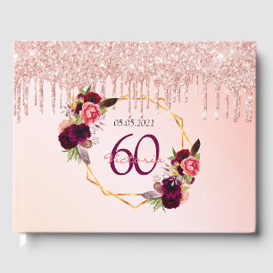 Livro De Visitas 60º aniversário rosa dourado floral geométrico