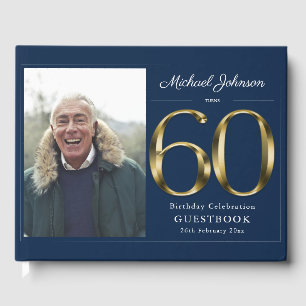Livro De Visitas 60.º aniversário Marinho Azul Foto personalizada D