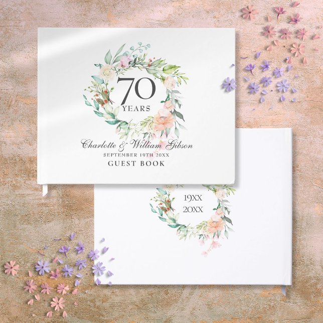 Livro De Visitas 70 Casamento Rosas de aniversário Floral Garland (70th Wedding Anniversary Roses Floral Garland Guest Book)
