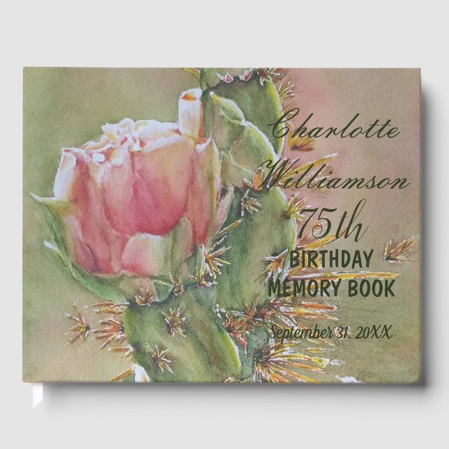 Livro De Visitas 75ª Peach Cactus Floral Birthday Memory (Frente)
