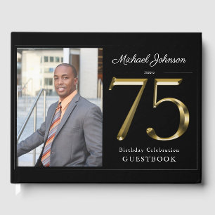 Livro De Visitas 75.º aniversário Dourado de foto personalizada com