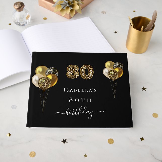Livro De Visitas 80 aniversário de aniversário de ouro negro, anive (Frente aberta)