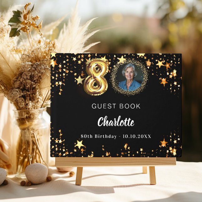Livro De Visitas 80 Aniversário - Foto das estrelas douradas negras (Criador carregado)