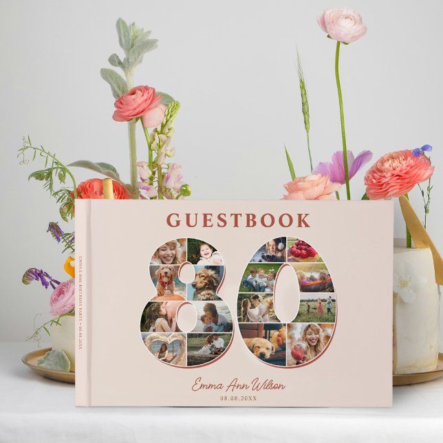 Livro De Visitas 80 Birthday Photo Collage Milestone Guestbook (Criador carregado)