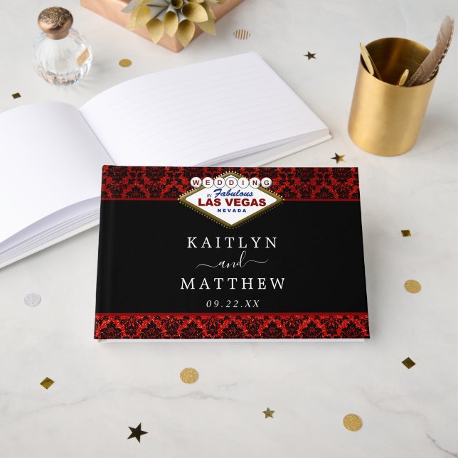 Livro De Visitas A Coleção de Casamentos de Las Vegas do Damask Gli (Frente aberta)