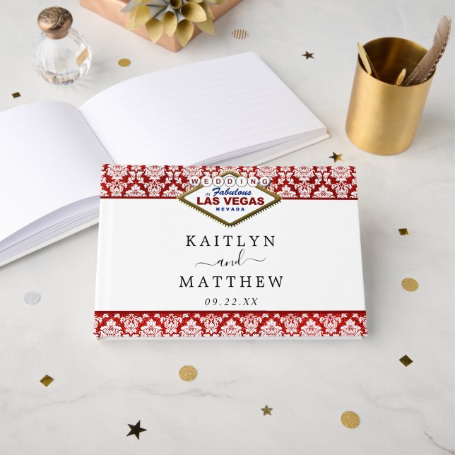 Livro De Visitas A Coleção de Casamentos de Las Vegas do Damask Gli (Frente aberta)