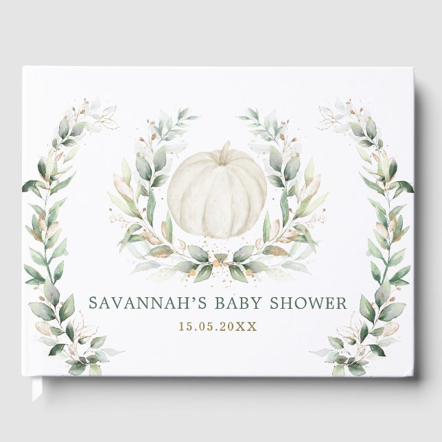 Livro De Visitas Abóbora Verde Macia Dourada Neutra Bebê (Frente)