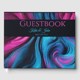 Livro De Visitas Abstrato-Azul e Rosa Modernos Casados