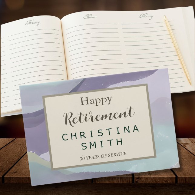 Livro De Visitas Abstrato Contemporâneo de Aposentação de Cores de  (Abstract Contemporary Watercolor Retirement Party Guest Book)