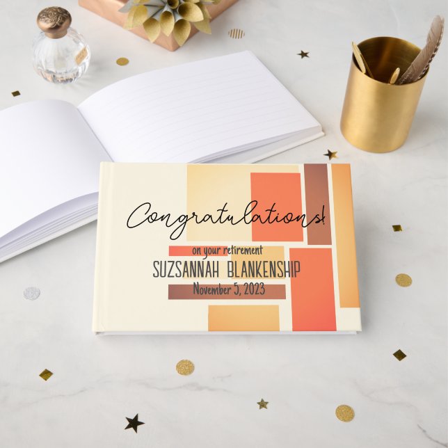 Livro De Visitas Abstrato de Bloco Laranja de Reforma Feliz (Frente aberta)