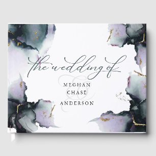 Livro De Visitas Abstrato Deep Cyan Dusty Ametyst Geode