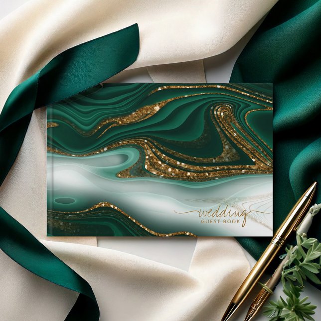 Livro De Visitas Abstrato Glitter Strata Wedding Green ID903 (Criador carregado)