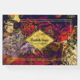 Livro De Visitas Abstrato Vermelho Roxo Elegante com Acentos Dourad