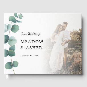 Livro De Visitas Adelaide Wedding Watercolor Eucalyptus e Foto