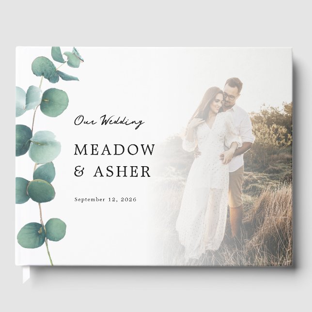 Livro De Visitas Adelaide Wedding Watercolor Eucalyptus e Foto (Frente)