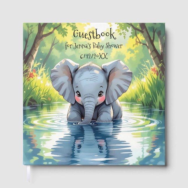 Livro De Visitas Adorable Baby Elephant and Reflection (Frente)