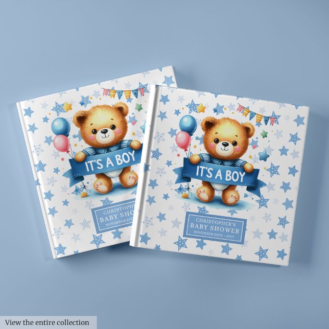 Livro De Visitas Adorável É um chá de fraldas de ursinho (Adorable It’s a boy teddy bear baby shower Guest Book )