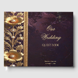 Livro de Visitas Adorno Floral Dourado com Pérolas