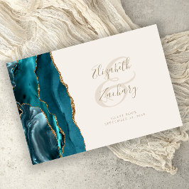 Livro De Visitas Ágata Azul Teal Moderna Marfim Dourado Script