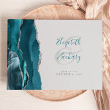Ágata Azul Teal Moderno Cinza Script Prata