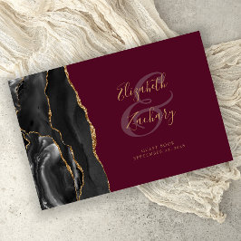 Livro De Visitas Ágata Preta Moderna Dourado Script Burgundy