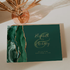 Livro De Visitas Ágata Verde Esmeralda Moderna Dourado Script