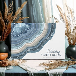 Livro De Visitas Agate Geode Glitter Wedding Dusty Blue ID647