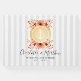 Livro De Visitas Água-forte Floral Âncora Dourada Casamento