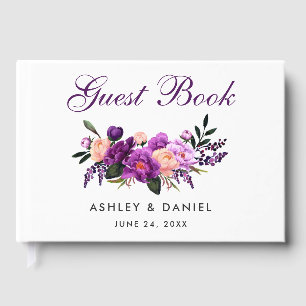 Livro De Visitas Aguarela floral roxa ultravioleta que Wedding o