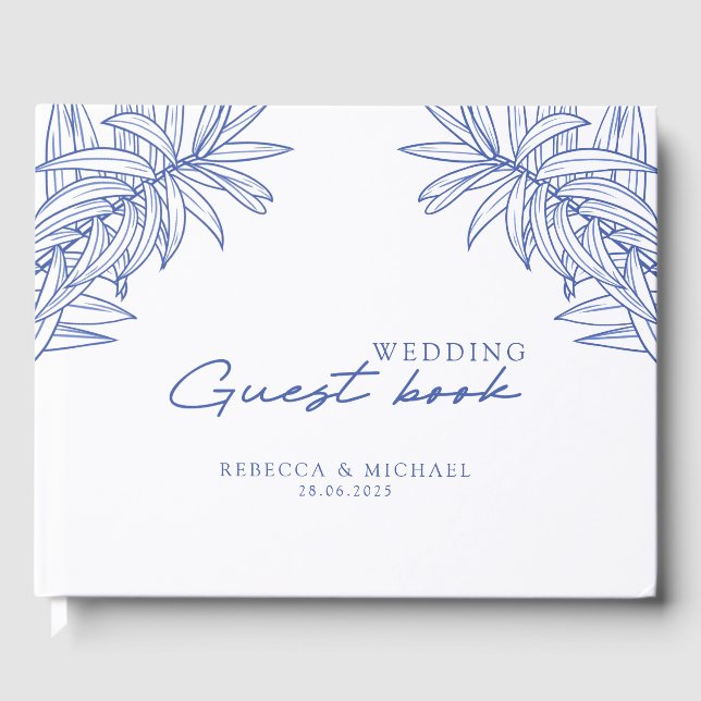Livro De Visitas Algo Azul Simples Casamento Botânico (Frente)